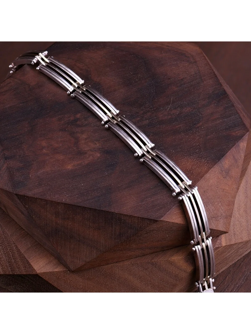 Vintage Italian 925 Sterling Silver 3-Bar Gate Link Binario Men's Bracelet 9
